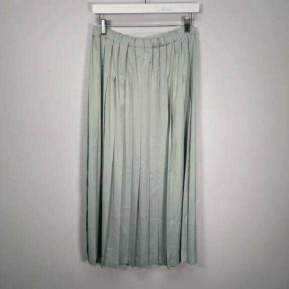 Vintage 80s Seafoam Pastel Green Pleated Midi Skirt Large - Picture 5 of 5